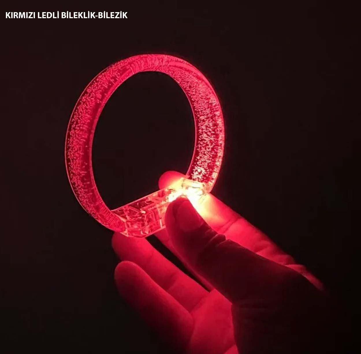 Kırmızı Led Işıklı Baskı Yapılabilen Pilli Bileklik Bilezik 1,5 cm Genişlik