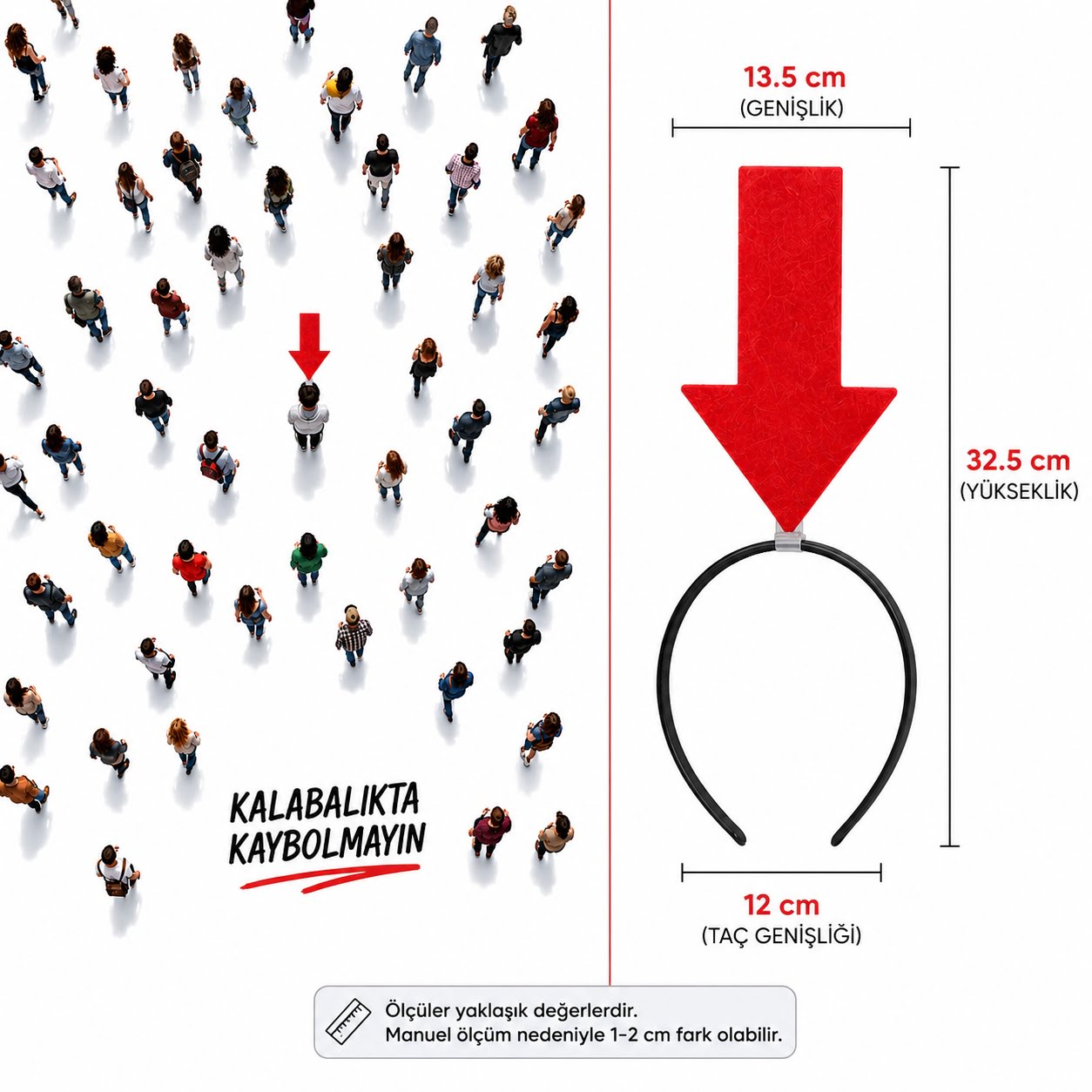 Kırmızı Renk Buradayım Ok Tacı Kaybolmam İşaret Tacı Keçe 