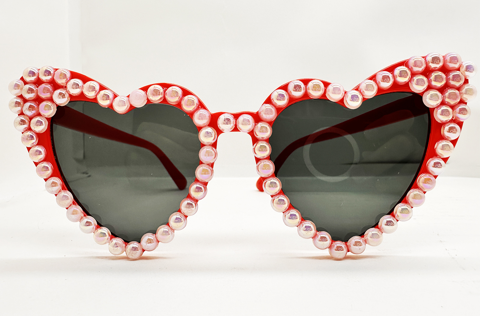 Kırmızı Renk İncili Kalp Şekilli Gelin Gözlüğü Bride Gözlüğü 