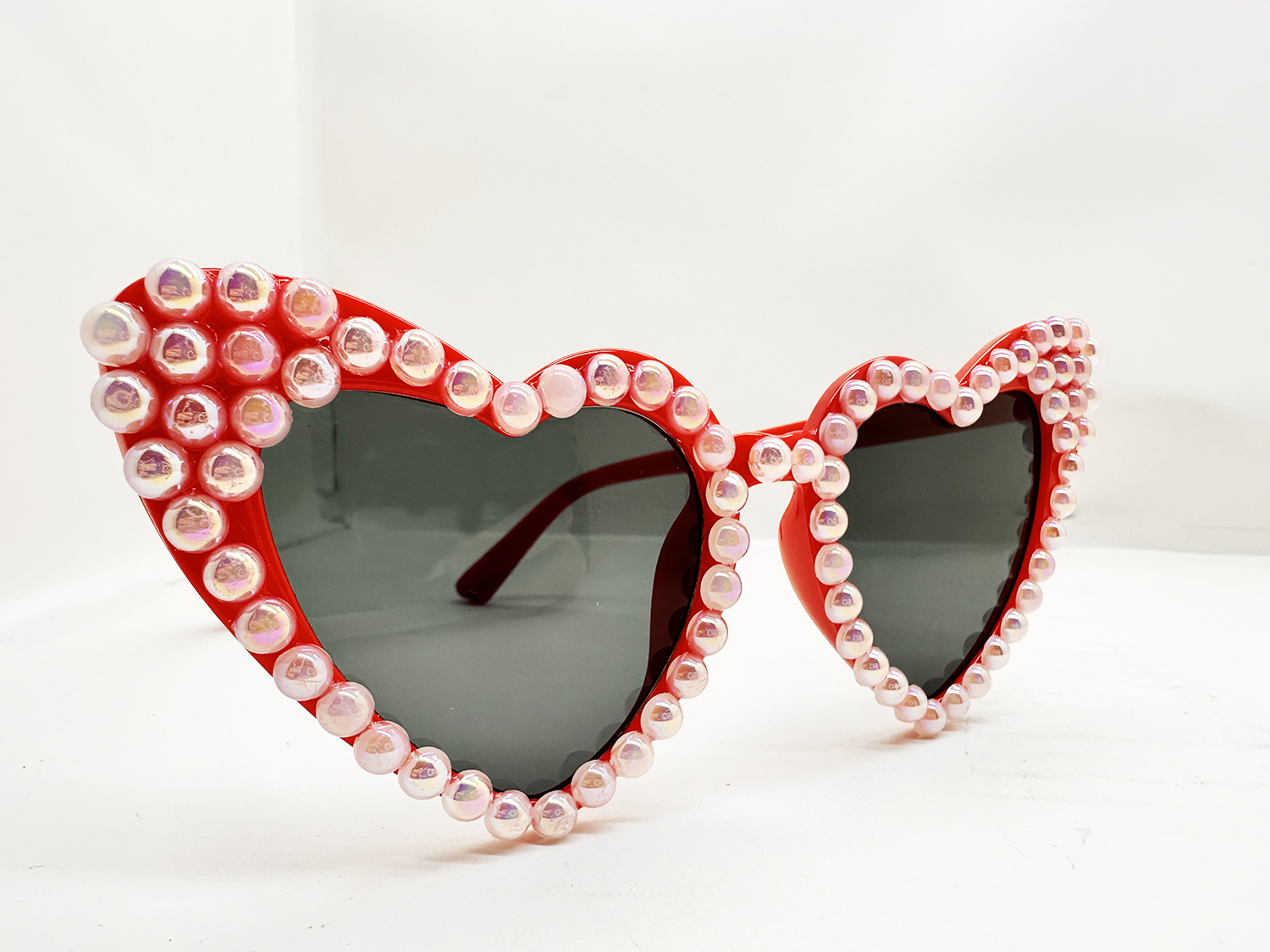 Kırmızı Renk İncili Kalp Şekilli Gelin Gözlüğü Bride Gözlüğü 