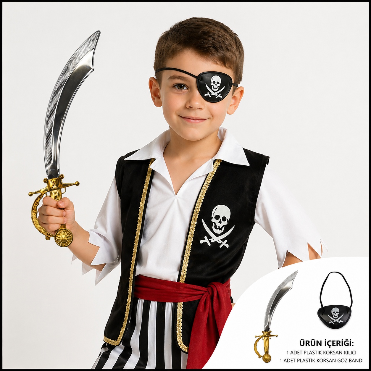 Korsan Kılıç ve Göz Bandı Seti Parlak (Çocuk & Yetişkin Uyumlu)