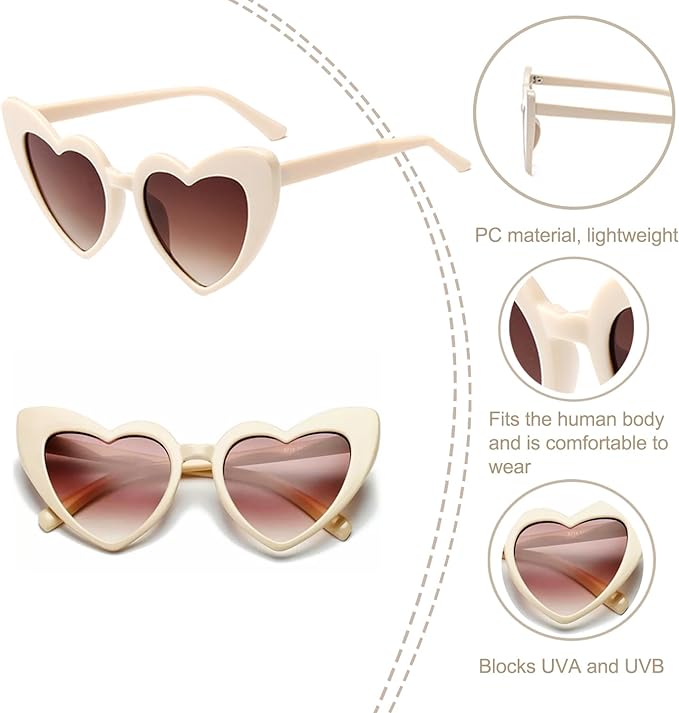 Krem  Renk Kalp Şekilli Parti Gözlüğü 15x5 cm