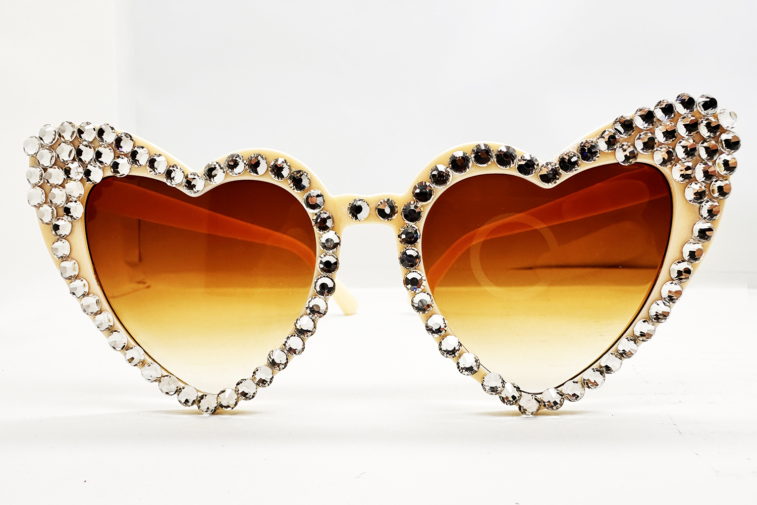 Krem Renk Taşlı Kalp Şekilli Gelin Gözlüğü Bride Gözlüğü 