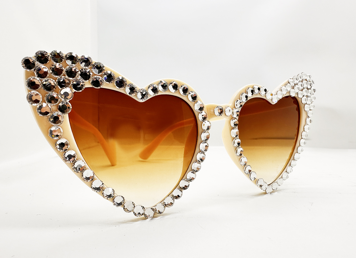 Krem Renk Taşlı Kalp Şekilli Gelin Gözlüğü Bride Gözlüğü 