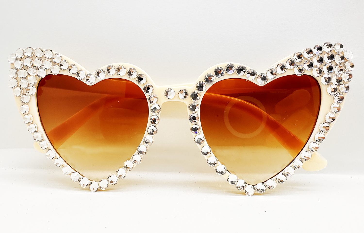 Krem Renk Taşlı Kalp Şekilli Gelin Gözlüğü Bride Gözlüğü 