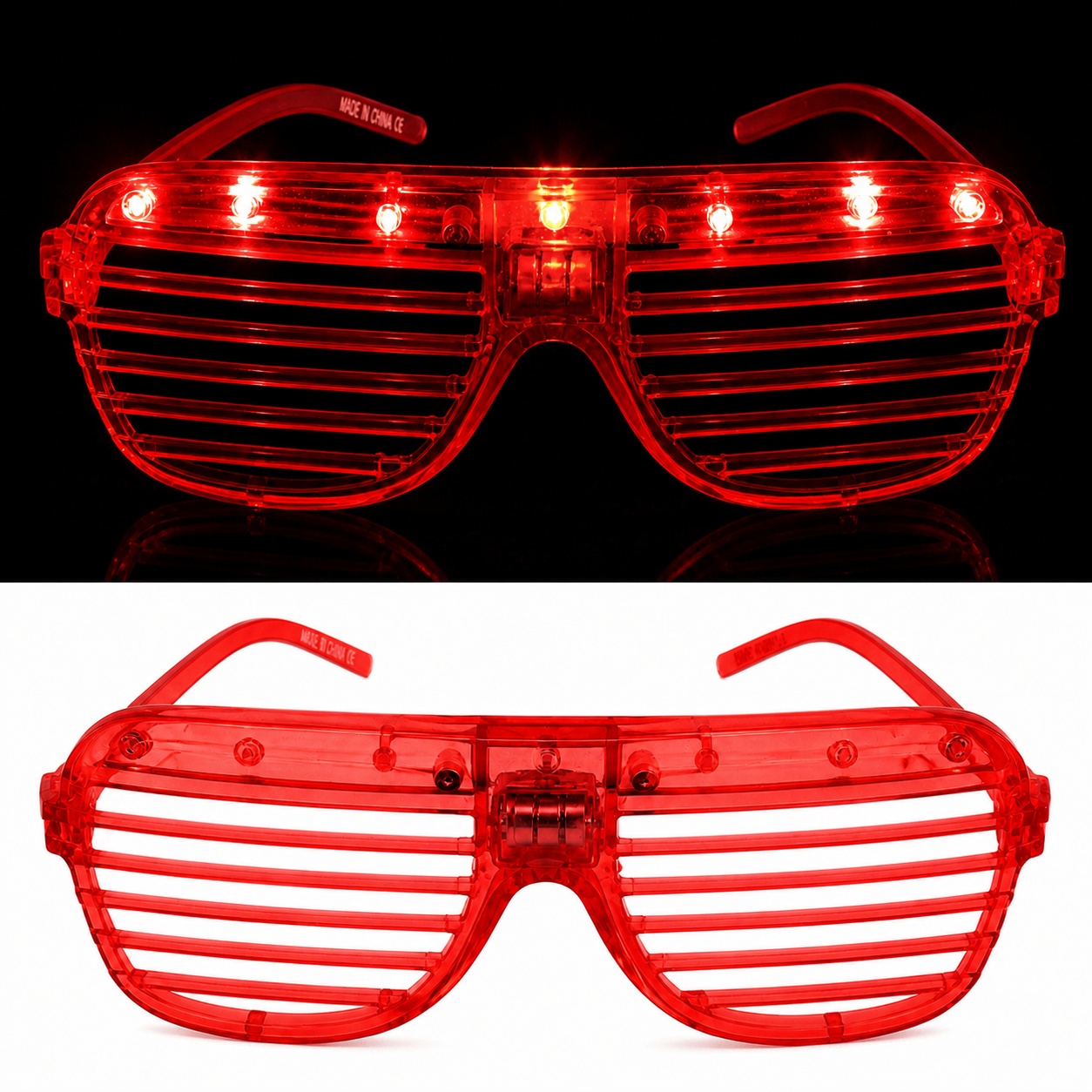 LED Işıklı Panjur Parti Gözlüğü Kırmızı Renk Shutter Gözlük