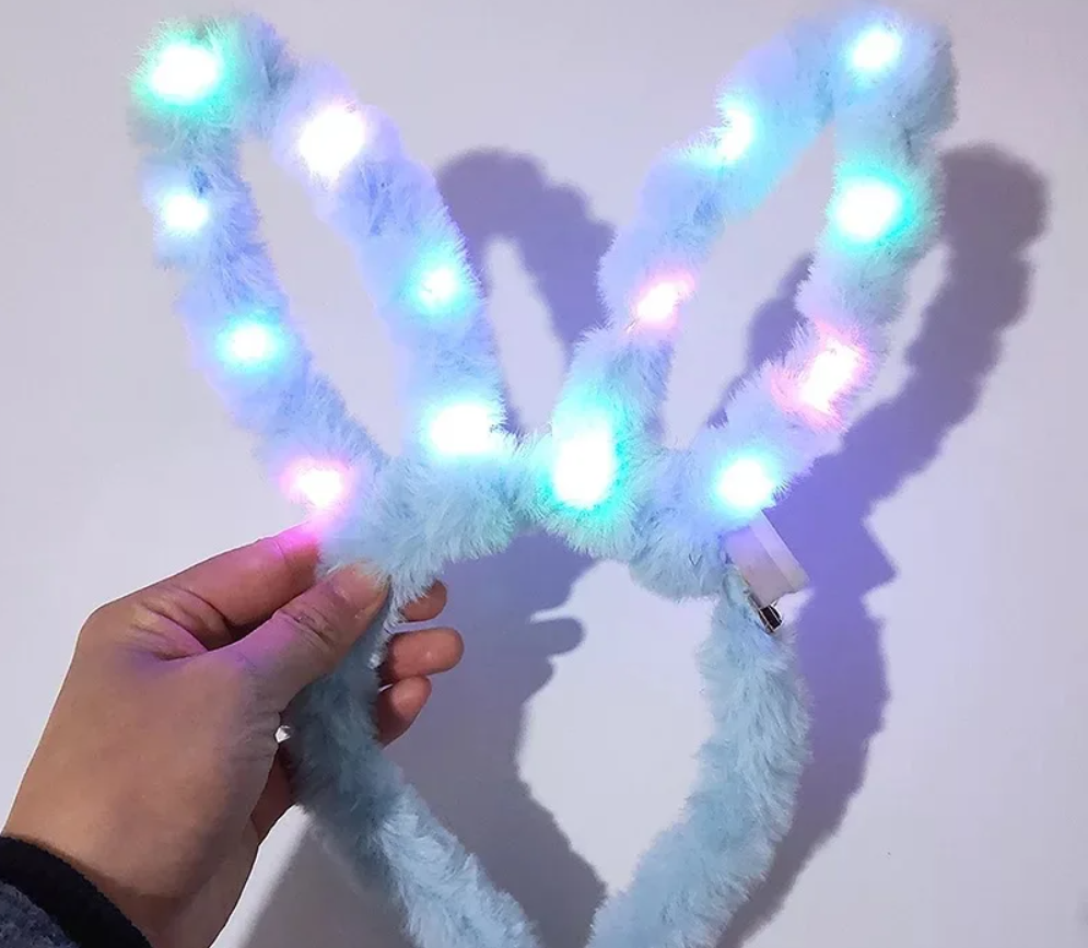 Led Işıklı Peluş Pofuduk Renkli Tavşan Kulak Taç 6 Renk 6 Adet