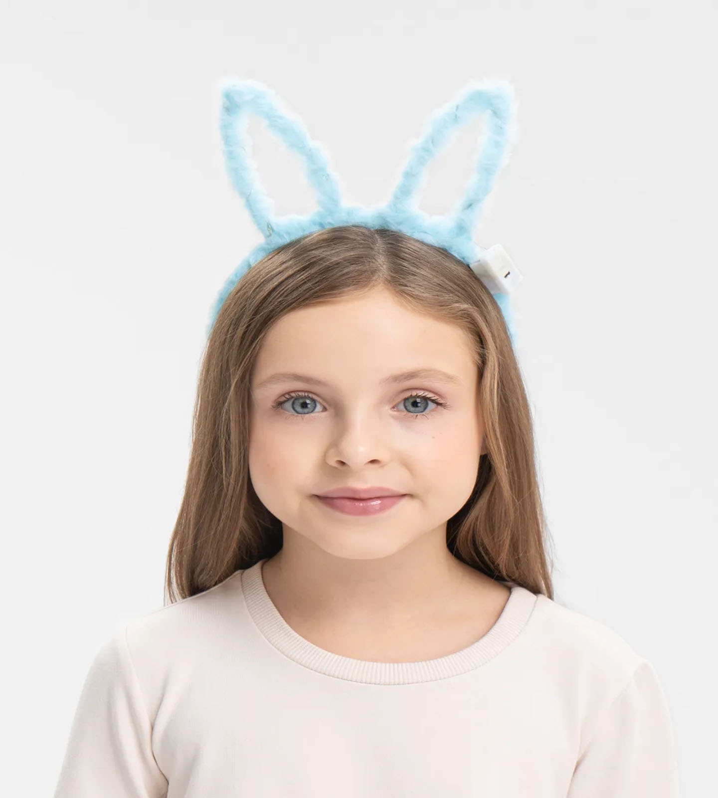 Led Işıklı Peluş Pofuduk Tavşan Kulak Tavşan Taç Bebek Mavisi 17X23 cm