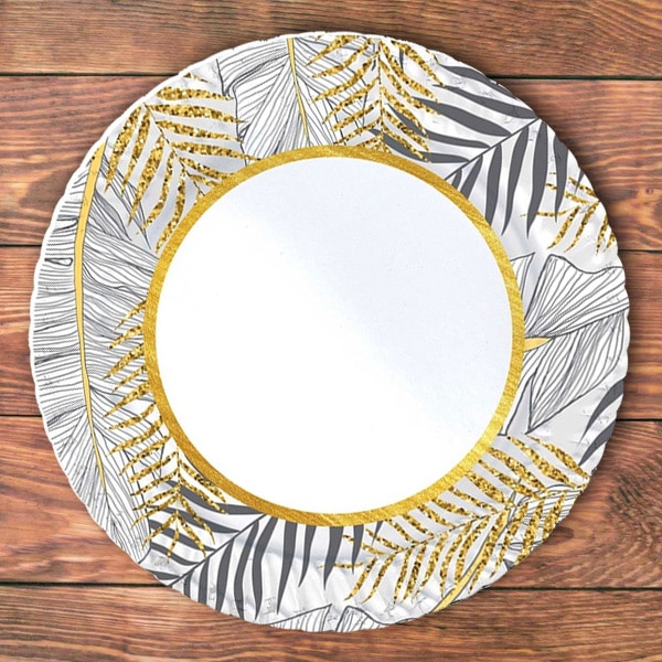 Luau Aloha Hawai Çiçekleri Altın Simli Yapraklar Tabak 23 cm 8 Adet