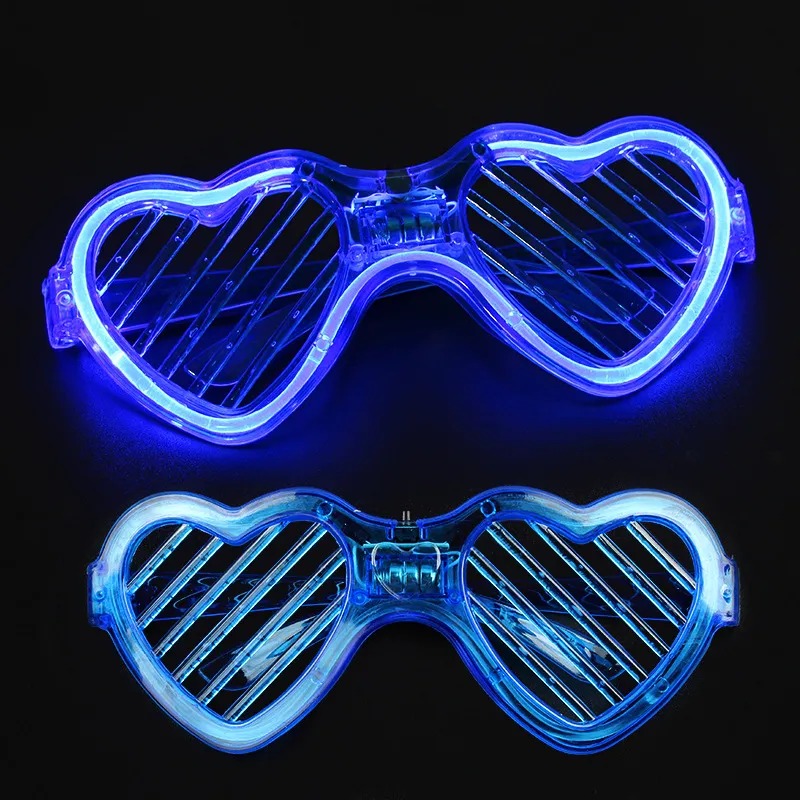 Mavi LED Işıklı Kalp Gözlük – 3 Modlu Parti & Glow Gözlüğü