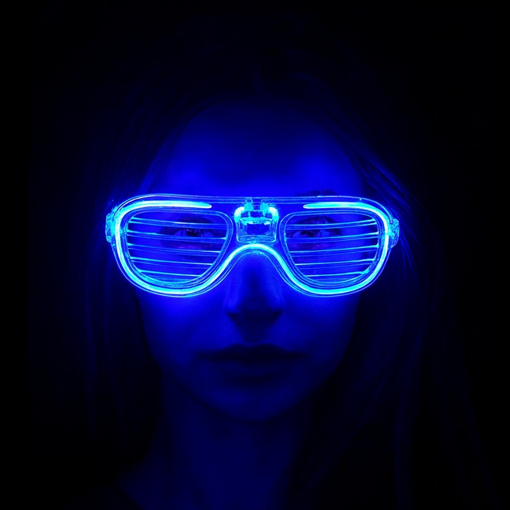 Mavi Led Işıklı Parti Gözlüğü - Neon Glow Şerit Gözlük 3 Modlu