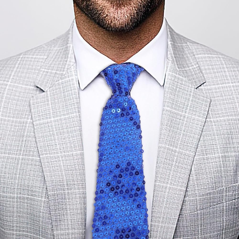 Mavi Renk Pul Payetli Işıltılı Parti Kravatı 33 cm