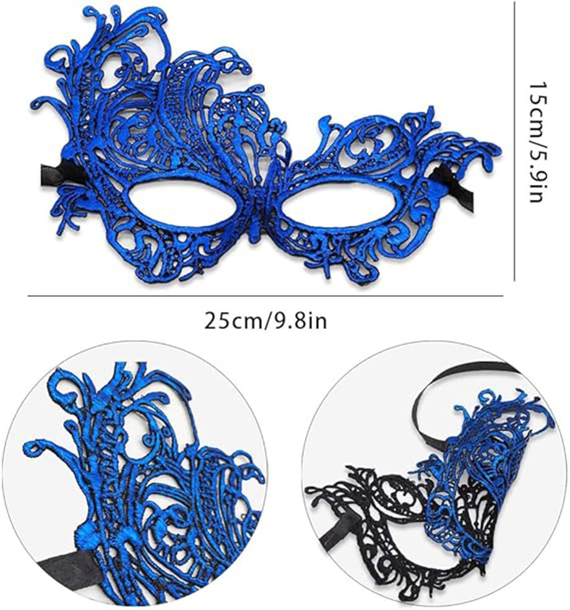 Mavi Renk Dantel Kesim Dantel İşlemeli Balo Parti Maskesi 