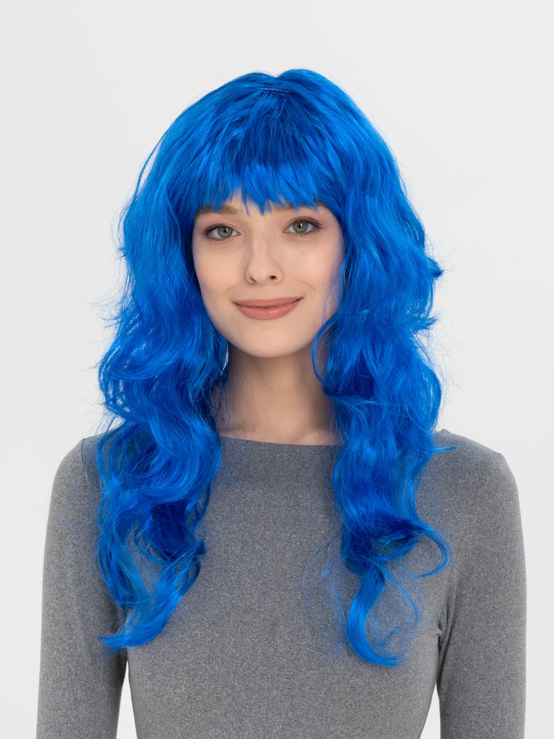 Mavi Renk Uzun Dalgalı Parti Peruğu 