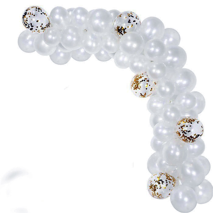 Metalik Beyaz Balon 100 Adet ve Balon Zincir Kemer Seti 5 Metre