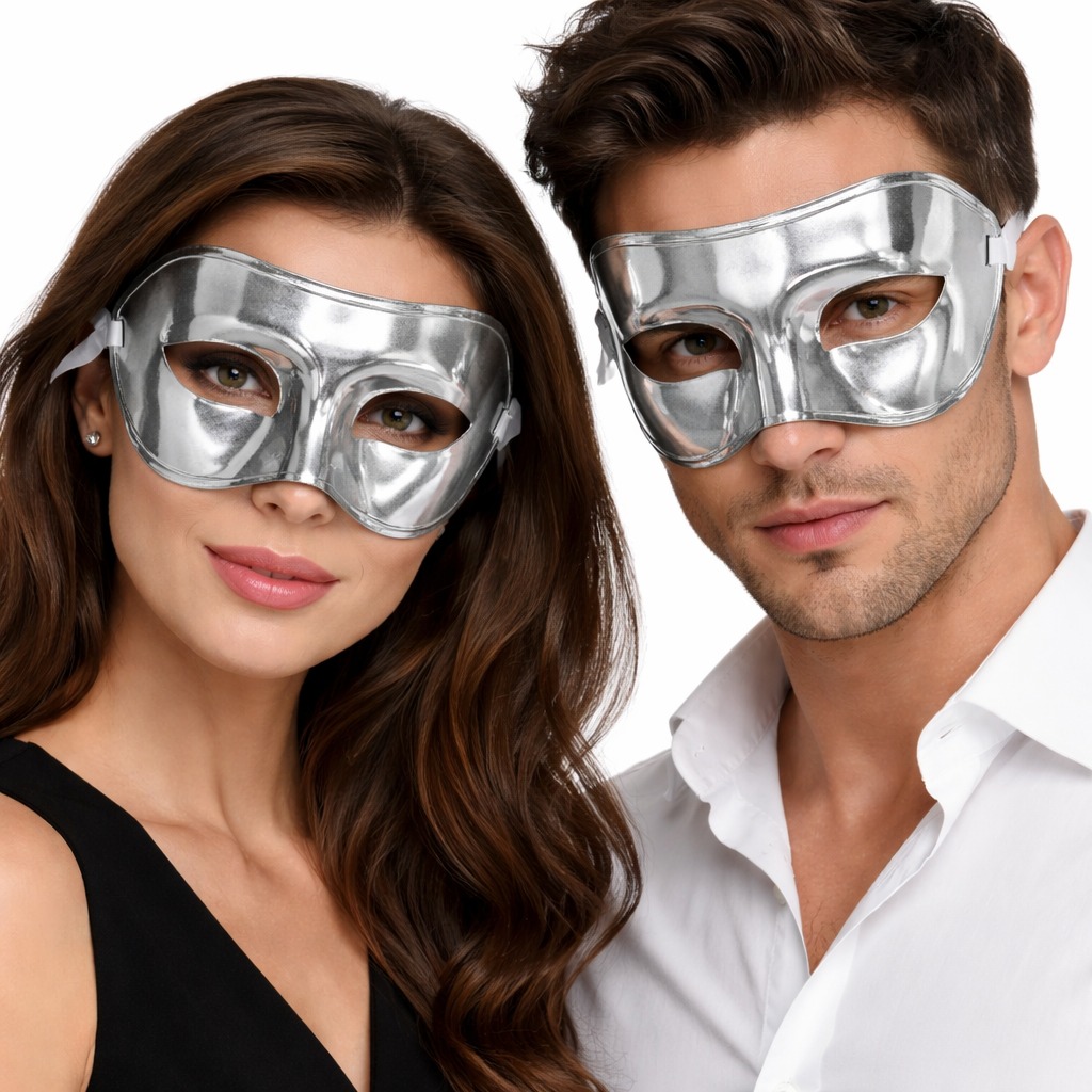 Metalize Parlak Parti Maskesi Gümüş Renk 16x7 cm