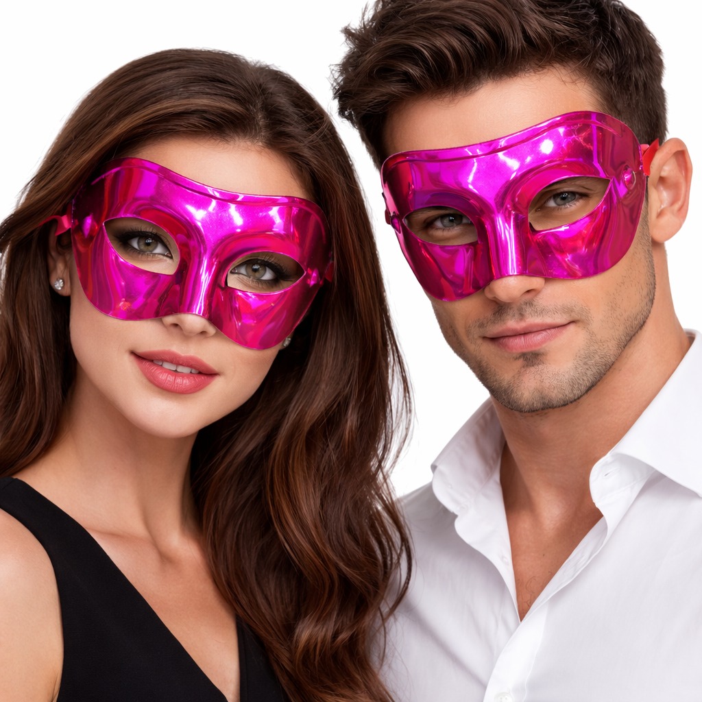 Metalize Parlak Parti Maskesi Pembe Renk 16x7 cm