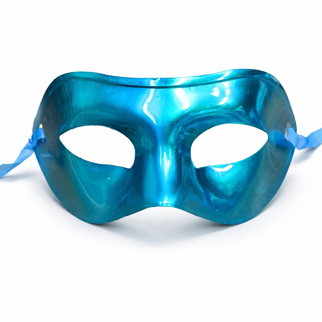 Metalize Parlak Parti Maskesi Turkuaz Mavi Renk 16x7 cm