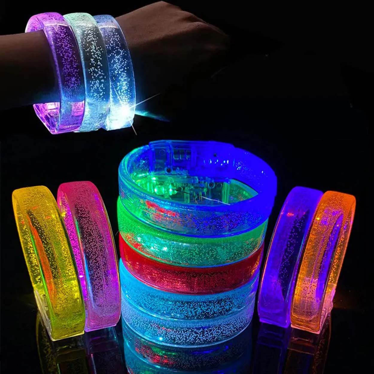 Mor Led Işıklı Baskı Yapılabilen Pilli Bileklik Bilezik 1,5 cm Genişlik