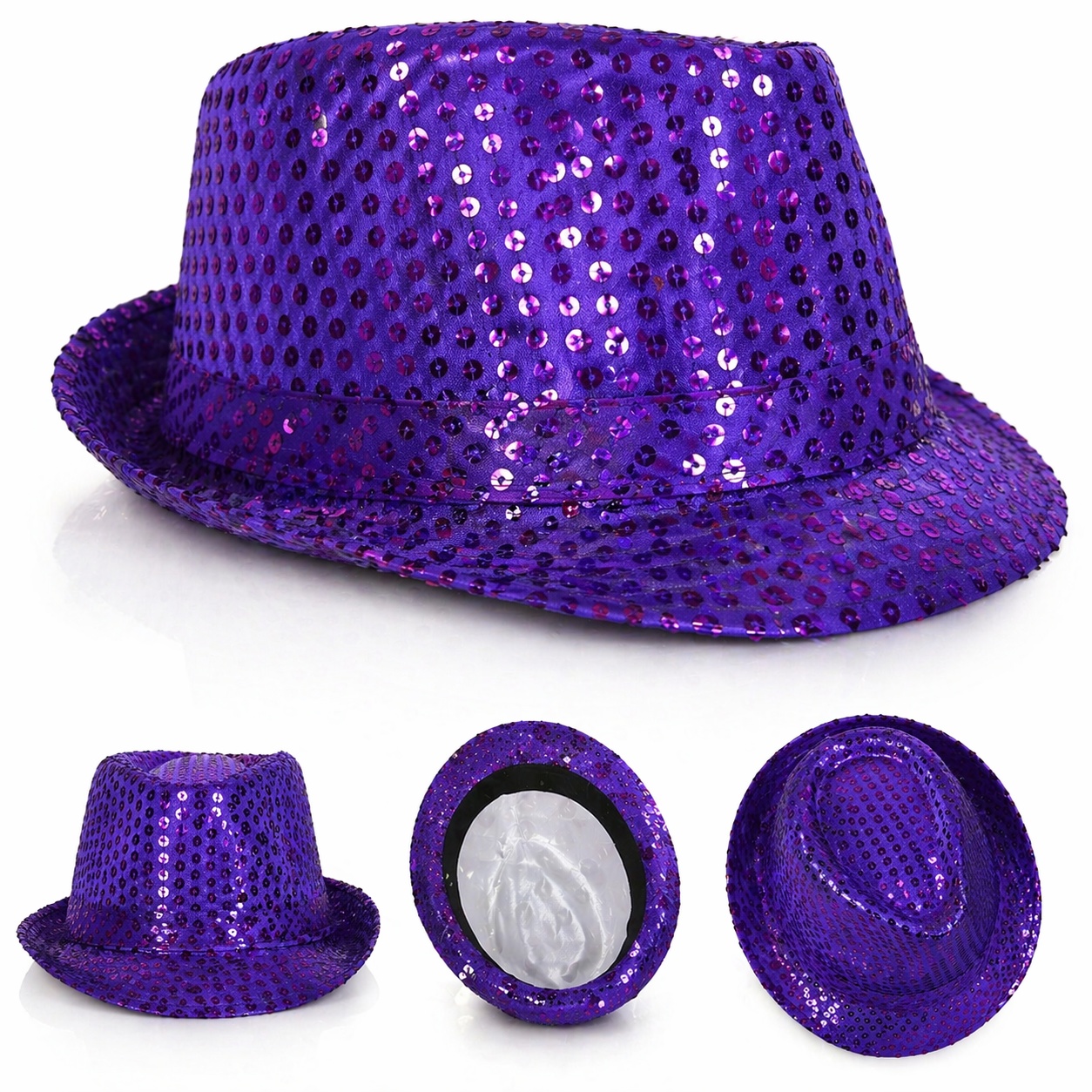 Mor Payetli Disco Parti Şapkası Yetişkin Işıltılı Fötr Model