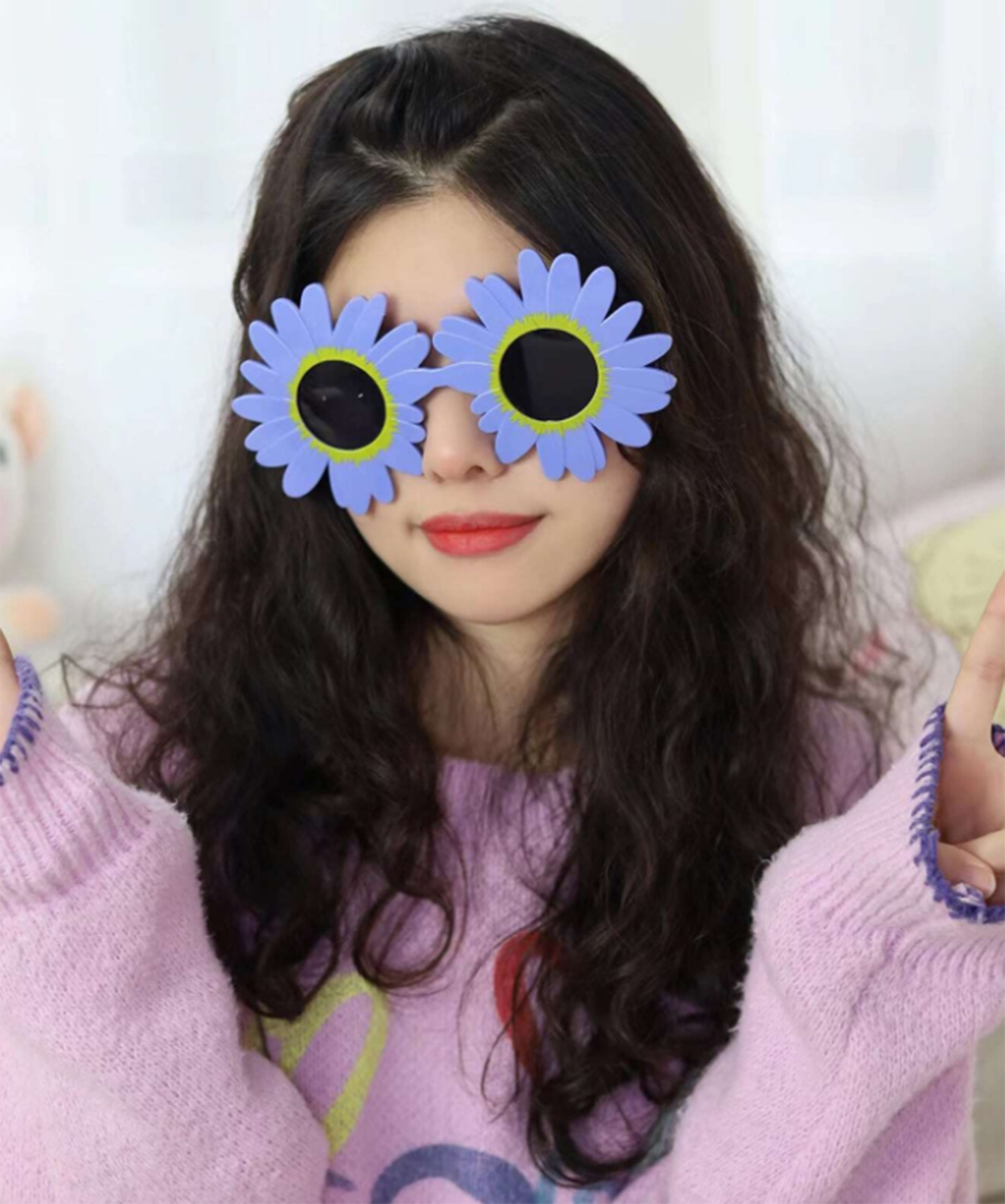 Mor Renk Papatya Şekilli Parti Gözlüğü 18x10 cm