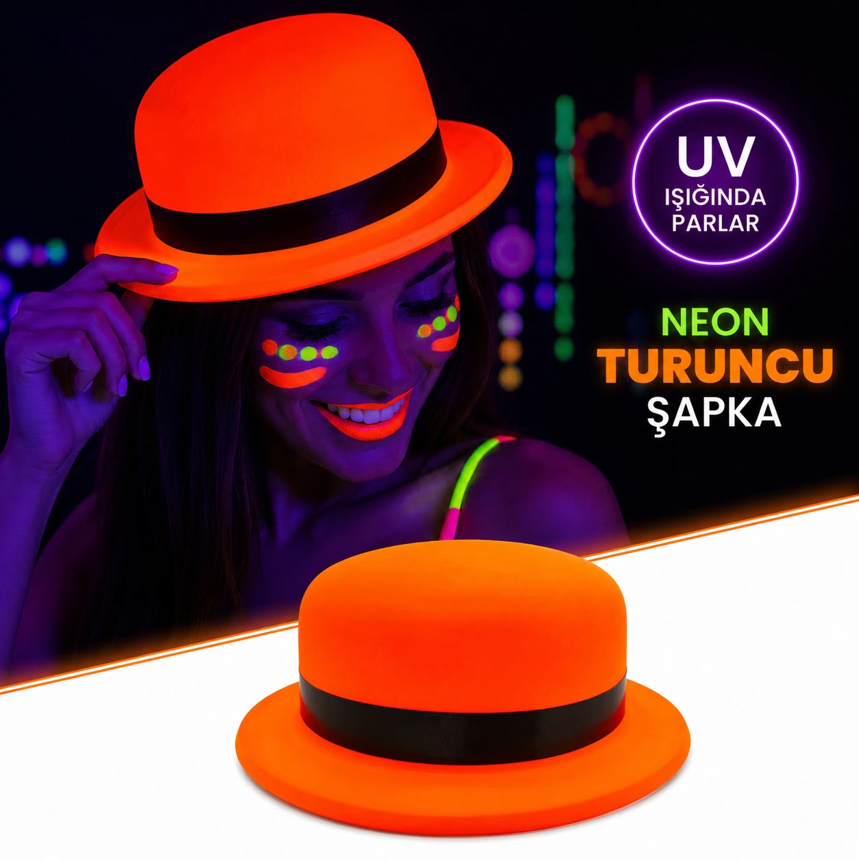 Neon Turuncu UV Parti Şapkası Plastik
