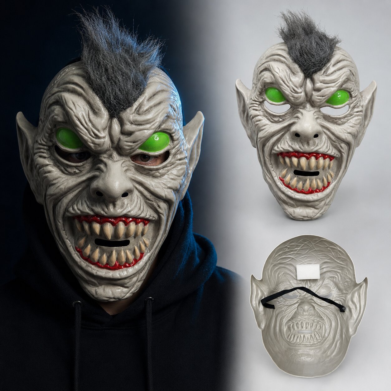 Neon Yeşil Gözlü Saçlı Canavar Plastik Maske