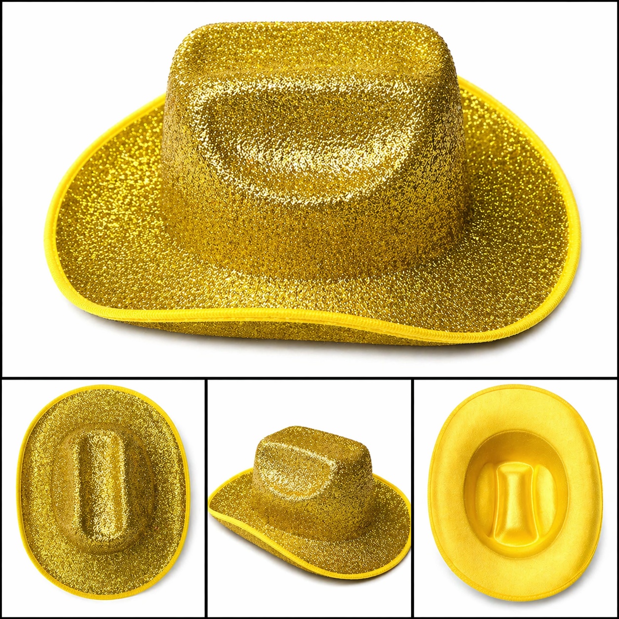 Parlak Altın Gold Kovboy Şapka Kadın Erkek Parti Disco Festival Şapkası