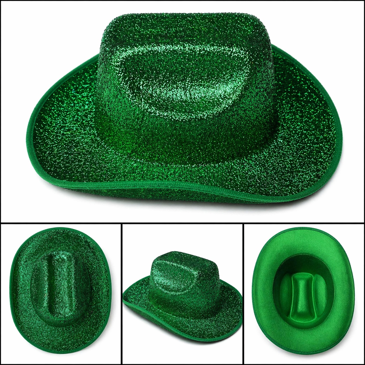 Parlak Yeşil Kovboy Şapka Kadın Erkek Parti Disco Festival Şapkası