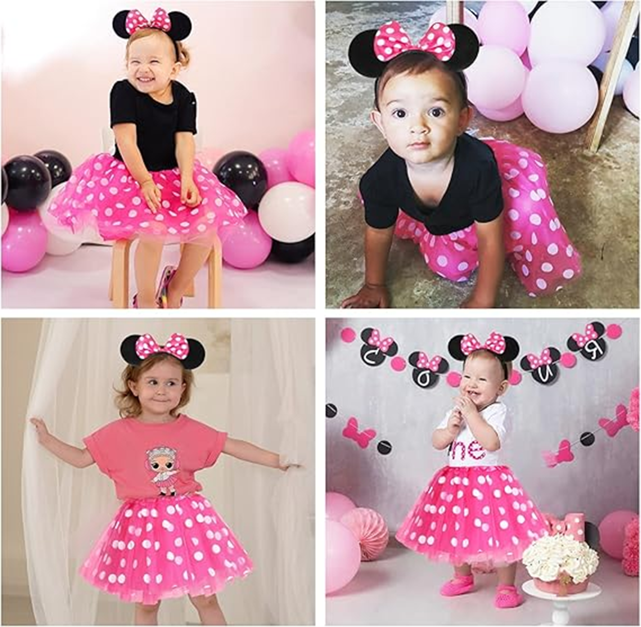 Pembe Fiyonklu Minnie Mouse Tacı Mini Kulak 