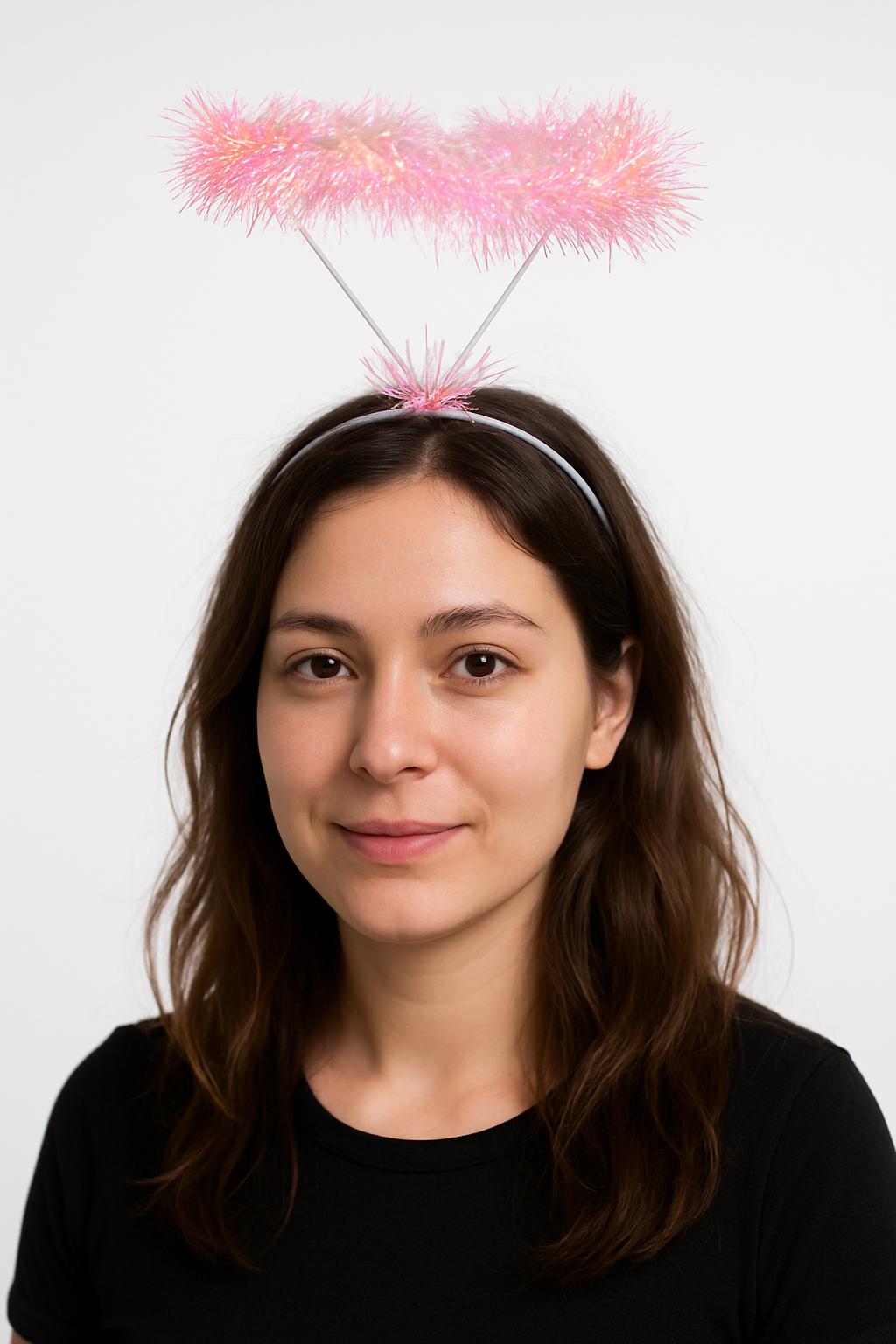 Pembe Metalize Melek Hare Taç Çocuk Yetişkin Uyumlu