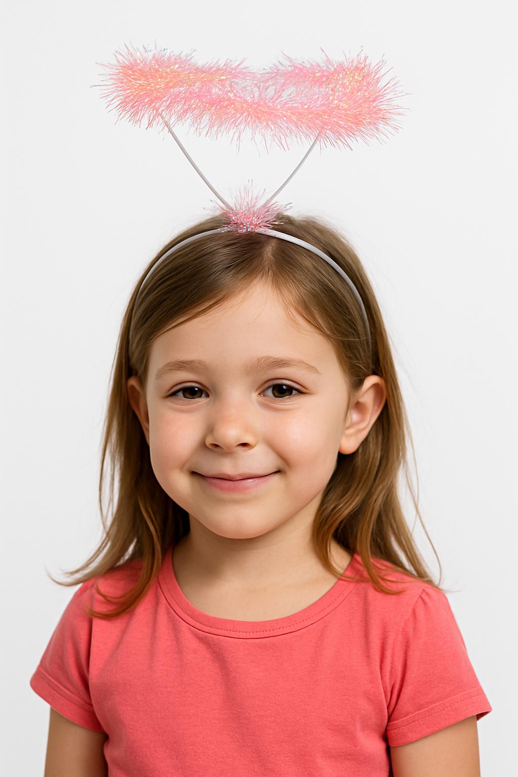 Pembe Metalize Melek Hare Taç Çocuk Yetişkin Uyumlu