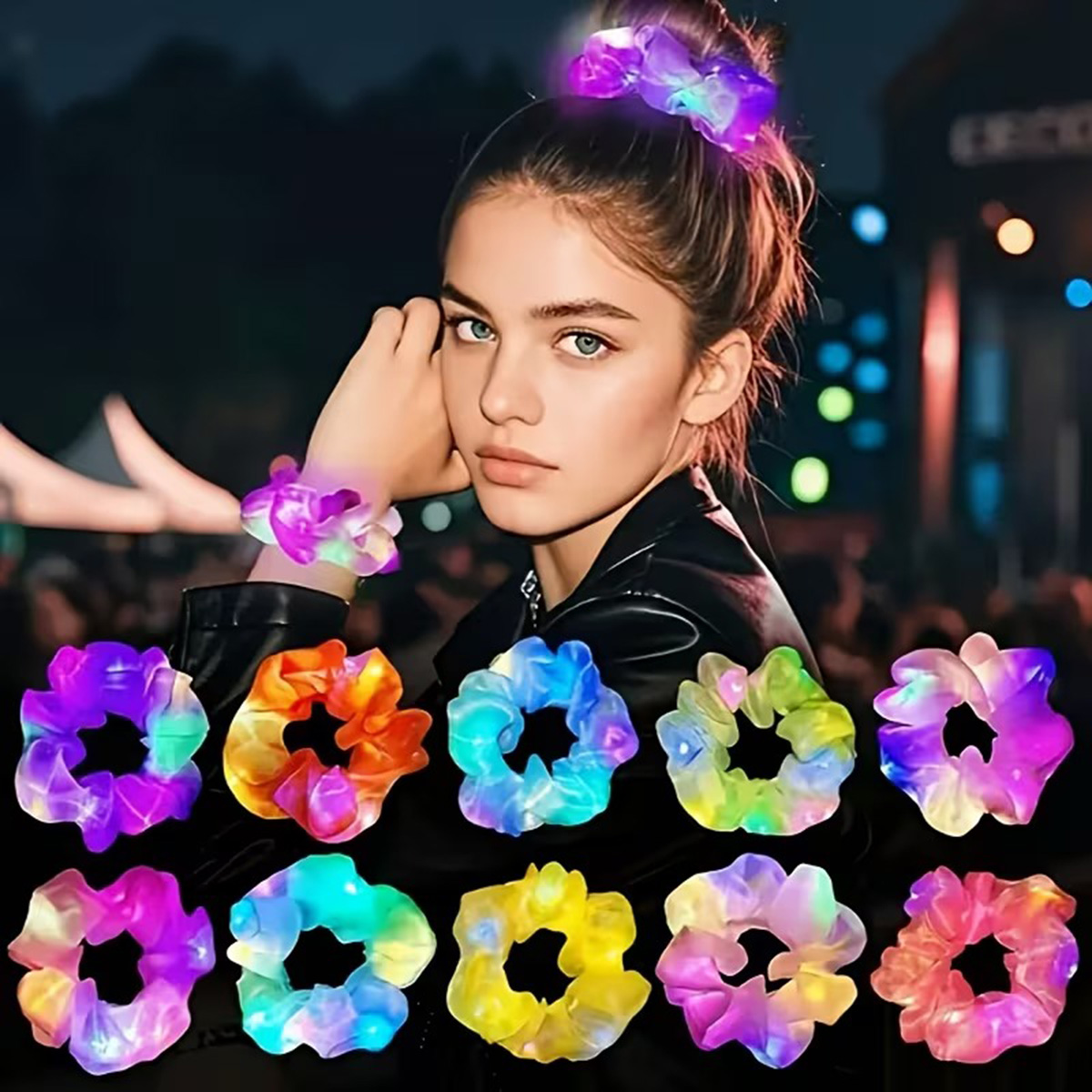 Pembe Renk Led Işıklı Lastikli Saç Tokası - 3 Modlu Festival & Parti Saç Tokası