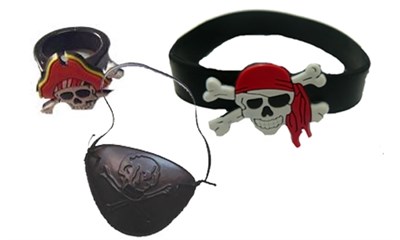 Plastik Korsan Yüzük Bileklik ve Göz Bandı-kırmızı model