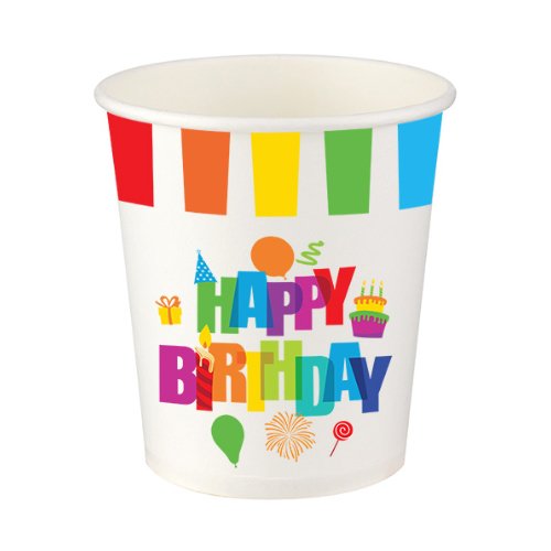 Renkli Doğum Günü Karton Bardak 200cc-8oz 8li