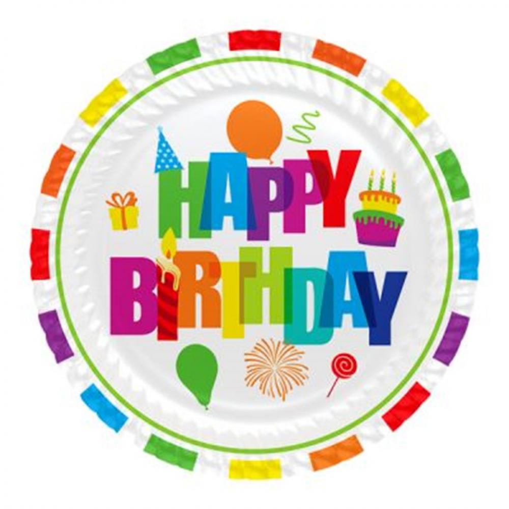 Renkli Doğum Günü Karton Tabak 8li