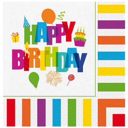 Renkli Happy Birthday Peçete 20 Adet