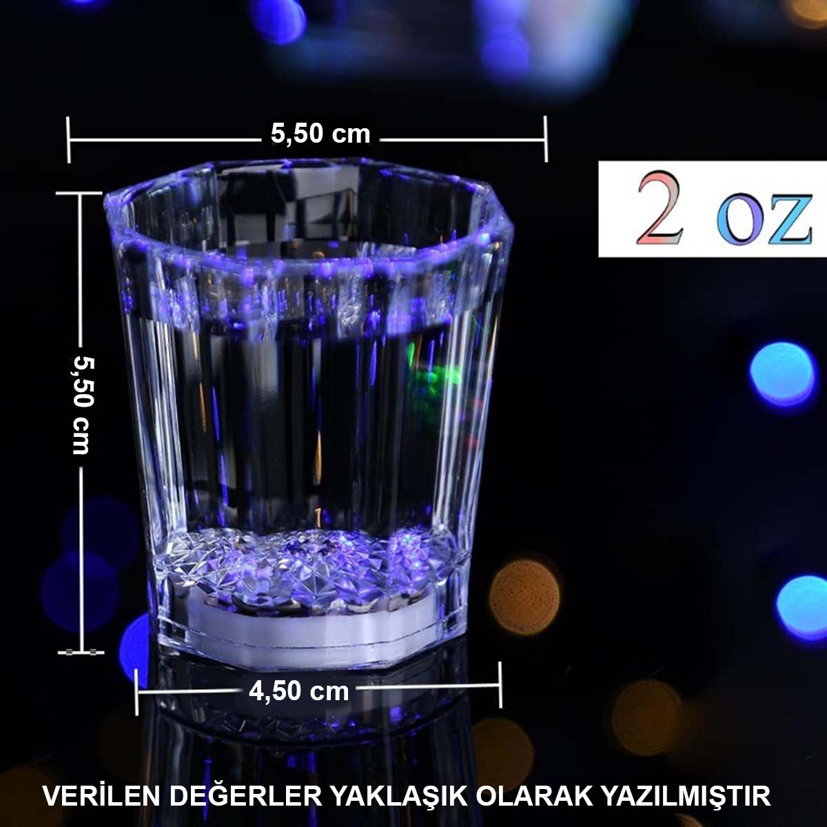 Renkli Led Parlayan Fiber Optik Glow Işıklı Bardak 5,5 x 5,5 cm 1 Adet 