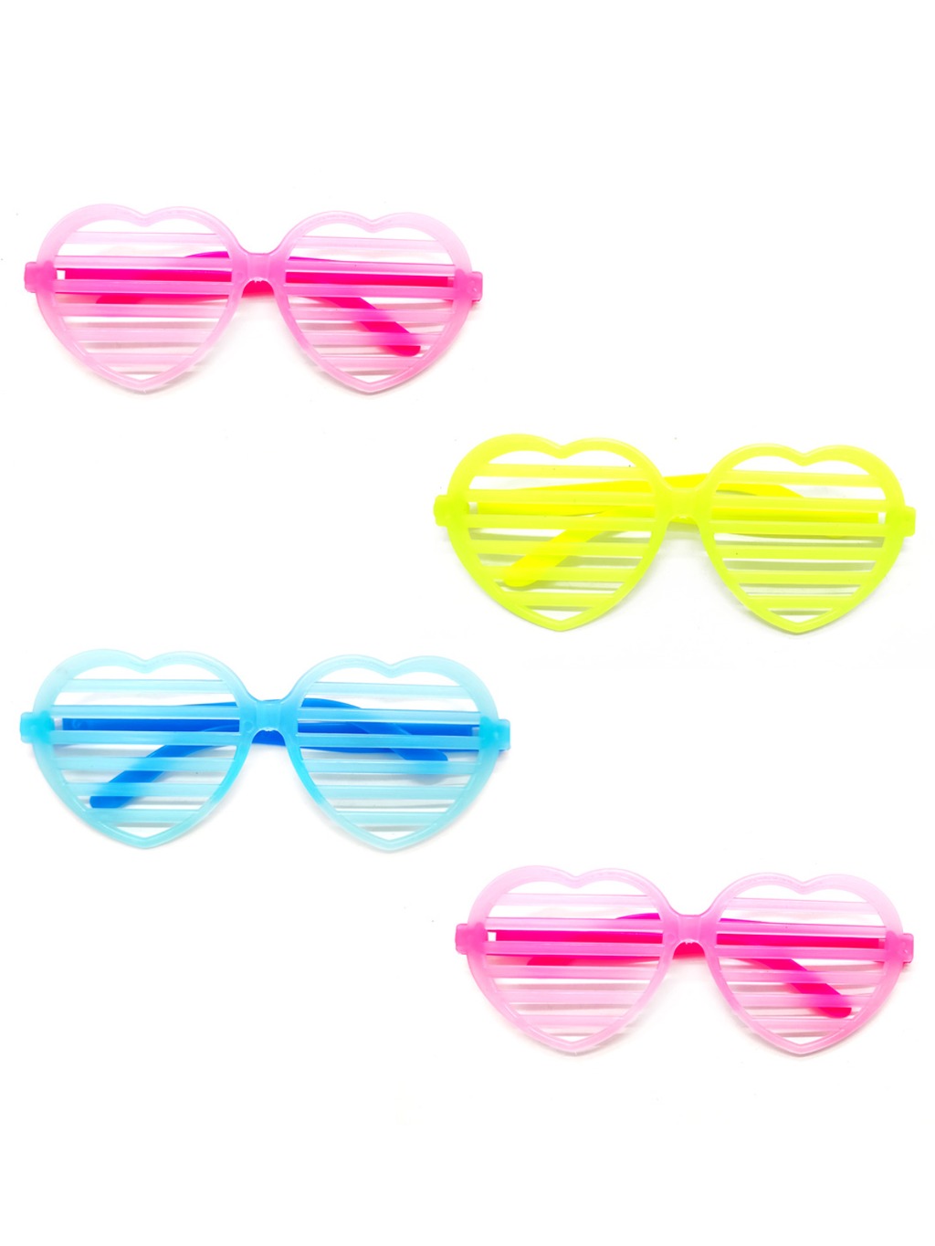 Retro Neon Fosforlu Kalp Panjur Gözlük 12 Adet – 80’ler 90’lar Parti Stili