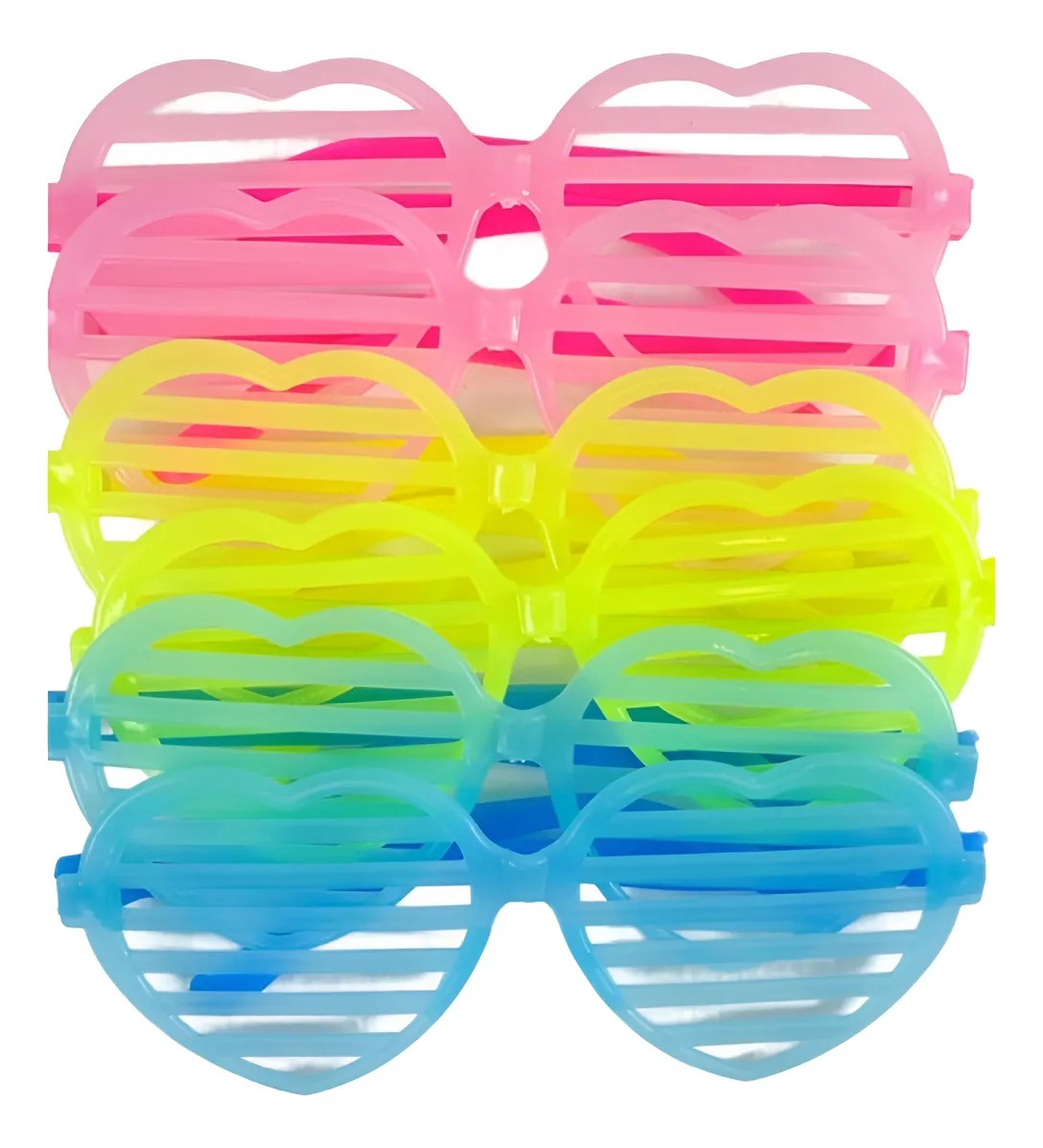 Retro Neon Fosforlu Kalp Panjur Gözlük 12 Adet – 80’ler 90’lar Parti Stili