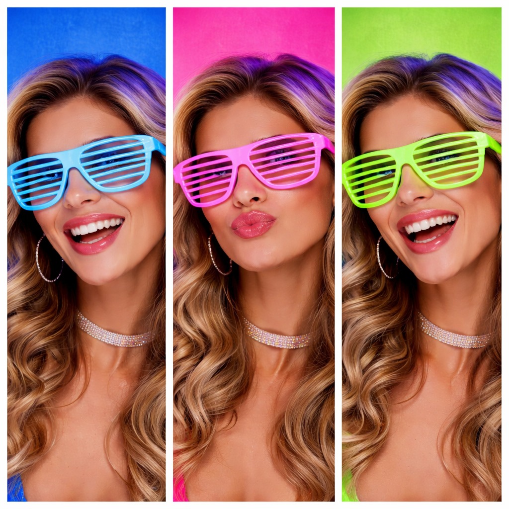 Retro Neon Fosforlu Panjur Gözlük 12 Adet – 80’ler 90’lar Parti Stili