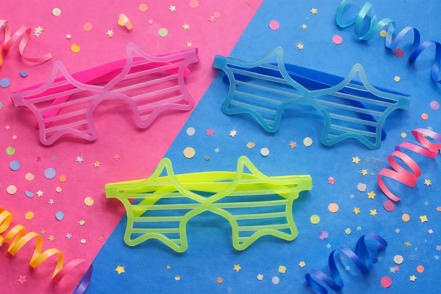 Retro Neon Fosforlu Yıldız Panjur Gözlük 12 Adet – 80’ler 90’lar Parti Stili