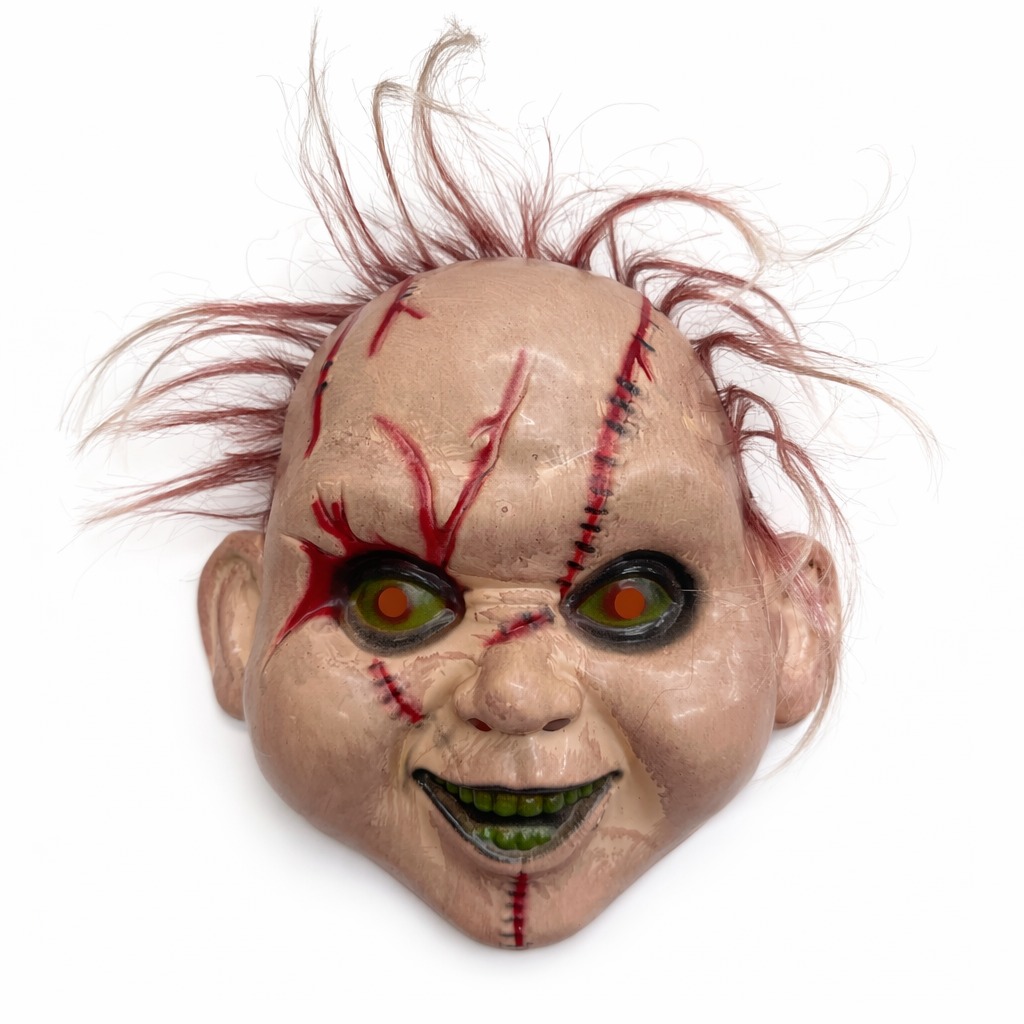 Saçlı Çaki Korku Maskesi – Gerçekçi Dikişli ve Detaylı Maske