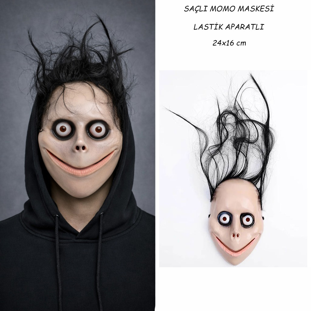 Saçlı Momo Korku Maskesi 24x16 cm