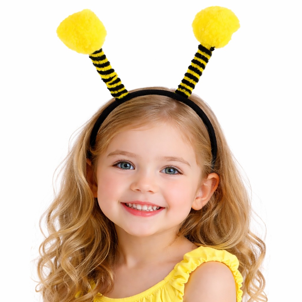 Sarı Siyah Arı Antenli Taç - Çocuk Arı Tacı Mega Ponponlu