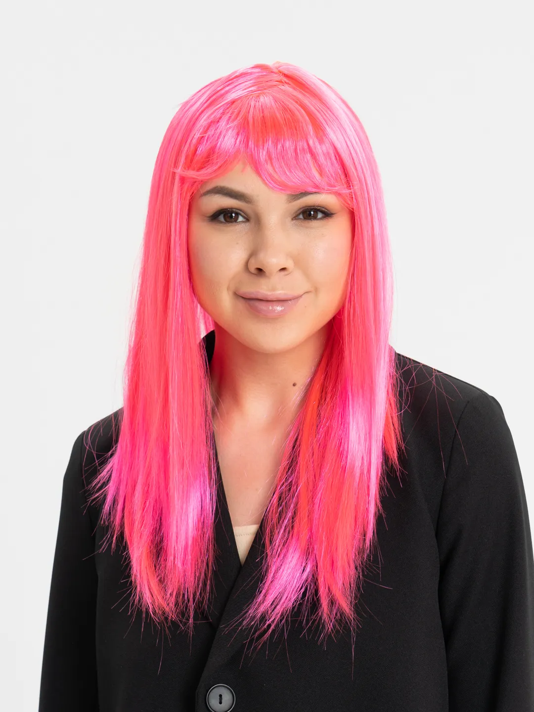 Şeker Pembesi Koyu Pembe Renk Uzun Düz Parti Peruğu 