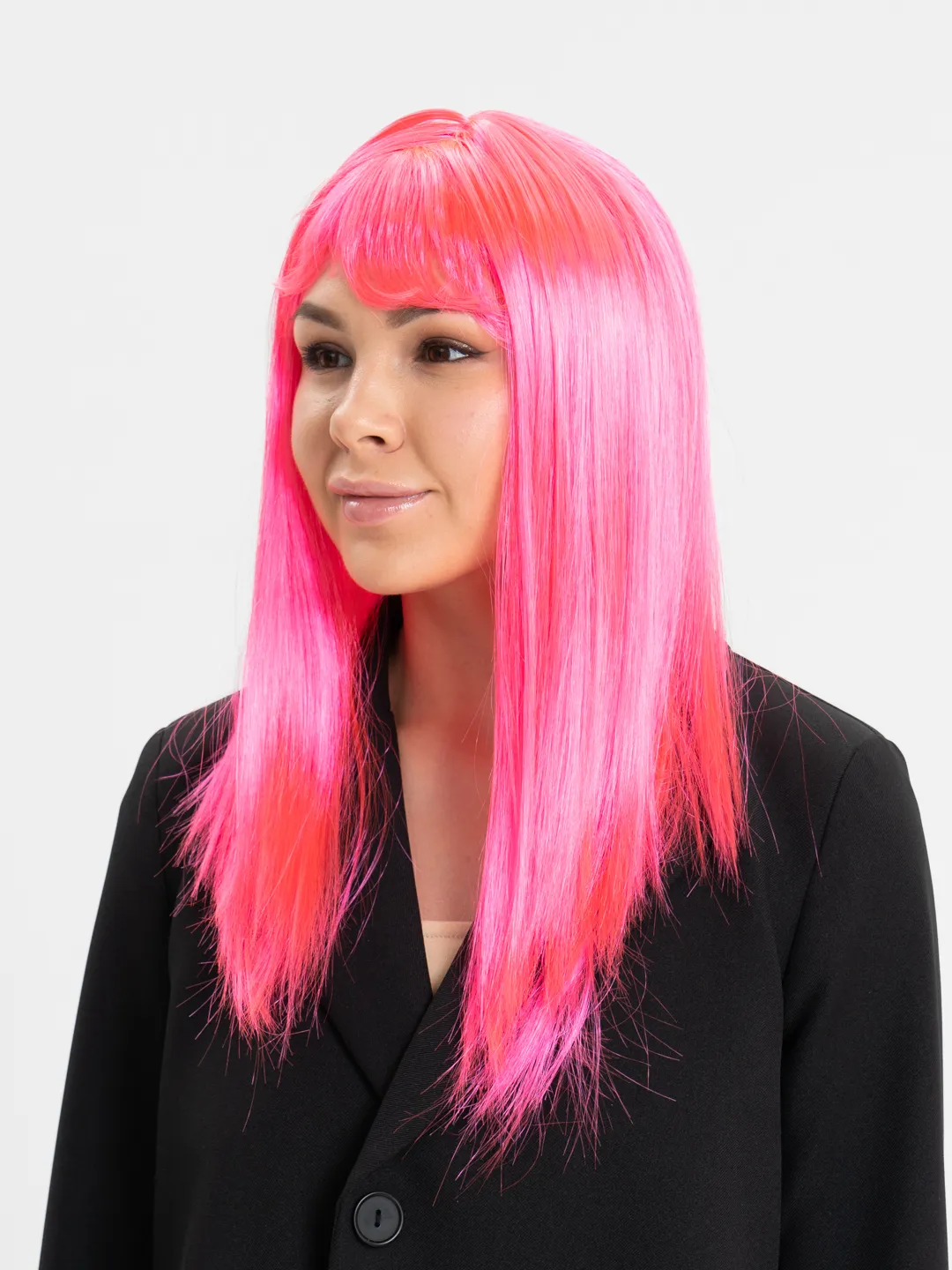 Şeker Pembesi Koyu Pembe Renk Uzun Düz Parti Peruğu 