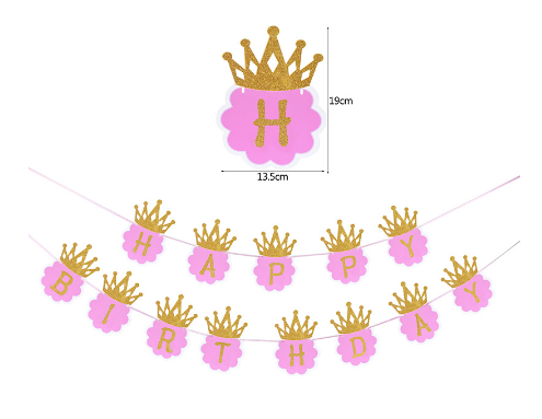 Simli Happy Birthday Flama Dekor 3 Metre Pembe Renk