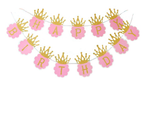 Simli Happy Birthday Flama Dekor 3 Metre Pembe Renk