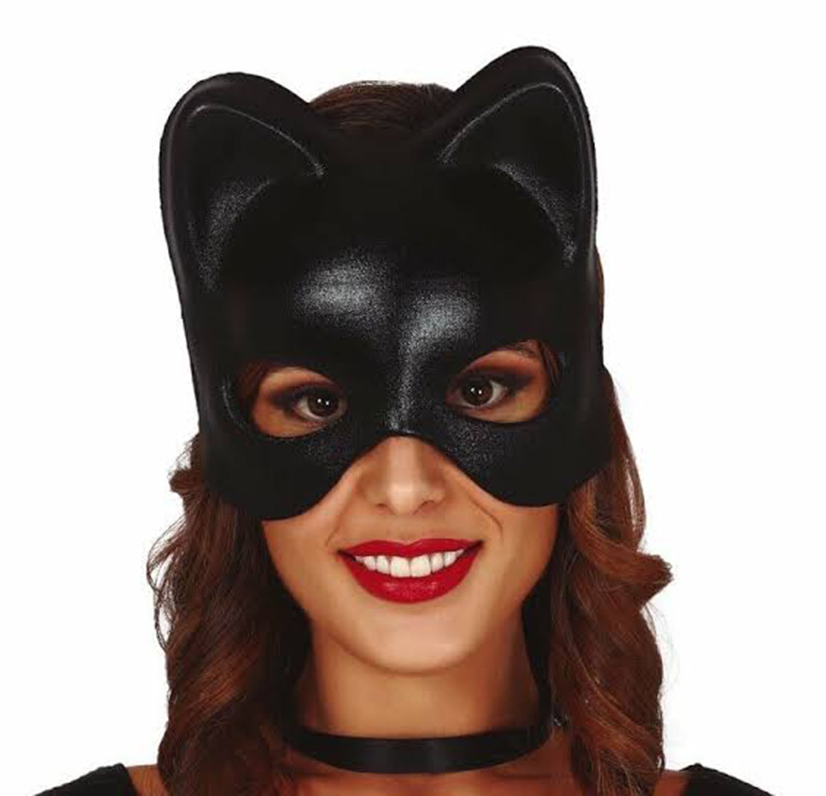 Siyah Deri Görünümlü Kedi Maskesi – Cosplay & Maskeli Balo